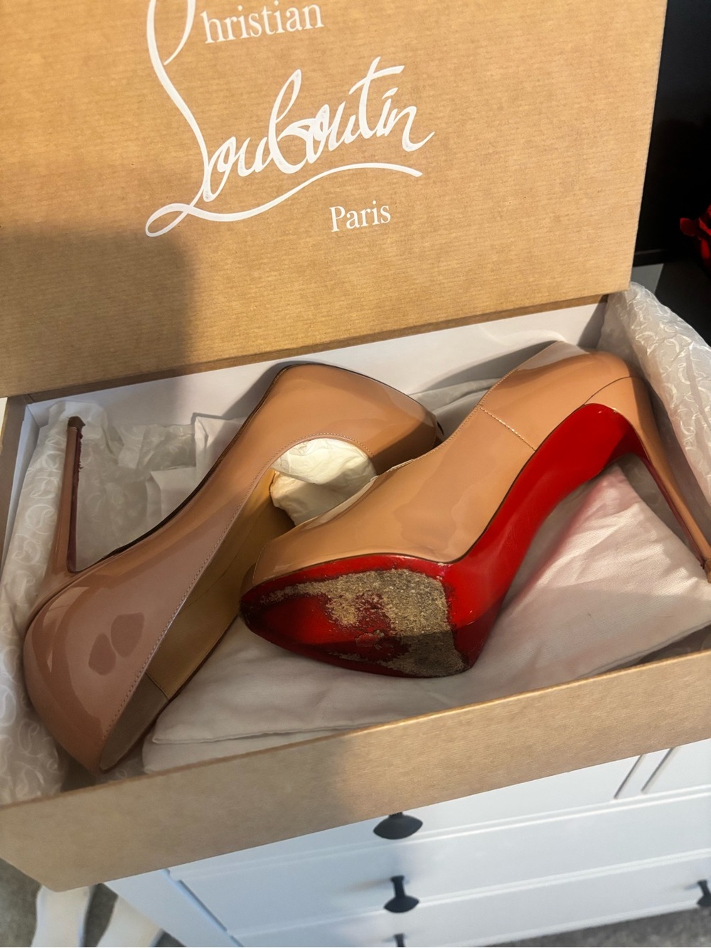 Christian Louboutin Very Prive Patent Nude Pumps with Red Sole